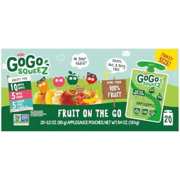 GoGo squeeZ Fruit on the Go Variety Pack, Apple, Peach & Gimme Five!, 3.2 oz (Pack of 20), Unsweetened Fruit Snacks for Kids, Gluten Free, Nut Free and Dairy Free, Recloseable Cap, BPA Free Pouches