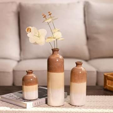 TERESA'S COLLECTIONS Navy Beige Vases for Home Decor, Ceramic Modern Decorative Pottery Vases for Shelf Decoration, Living Room, Fireplace, Ideal Gifts for Mom,10" Valentine Vase Set of 3-3PCs