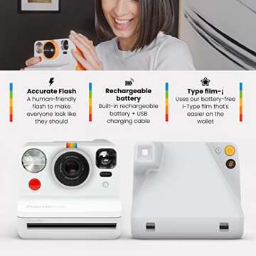 Polaroid Now i-Type Instant Camera - Mint+ Color Film (16 Sheets) + Black Album + Neck Strap - Gift Bundle