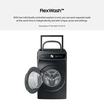 SAMSUNG 6.0 Cu Ft. Smart Dial Front Load Washer, Wash 2 Loads in 1 Large Capacity Machine, FlexWash, 28 Minute Super Speed Clothes Washing, Steam Stain Removal, WV60A9900AV/A5, Brushed Black