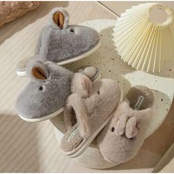 Obosoyo Bunny Slippers for Women Fuzzy Cute Animal Memory Foam Indoor House Slippers Easter Thanksgiving Christmas Slippers Gifts