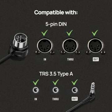 CME TRS MIDI Cable 4-Pack - TRS Type A (3.5mm - 1/8”) to 5-pin DIN, 2FT / 60CM, Low-Profile - Right Angle Ultra-Thin Plugs for Compact Spaces - Ideal for Synths & Pedalboards