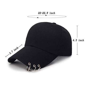 OVOY- Kpop Hat Ring Baseball-Cap - Suga-Snapback Baseball Cap Iron Rings (Black)