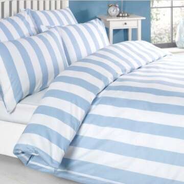 Louisiana Bedding Vertical Stripe Blue & White Quilt Duvet Cover Set 100% Cotton 200 Thread Count Queen & King (King (Quilt Duvet Cover + 2 Pillow Shams))