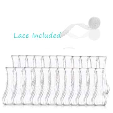 Set of 24 Glass Vase, Bud Vases in Bulk with Lace for Floral Arrangements, Events, Home Decor Weddings, Table Centerpiece (Clear, 24)