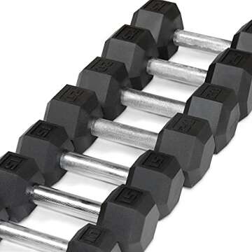 WF Athletic Supply 5-25Lb Rubber Coated Hex Dumbbell Set with Two Tier Storage Rack Non-Slip Hex Shape for Muscle Toning, Strength Building & Weight Loss, Black Rack, Straight Handle