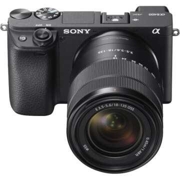 Sony a6400 Mirrorless Camera with 18-135mm Lens with Real-Time Eye Auto Focus, 4K Video (ILCE-6400M/B) + 64GB Memory Card + NP-FW50 Battery + Charger + Case + Flexible Tripod + More (Renewed)