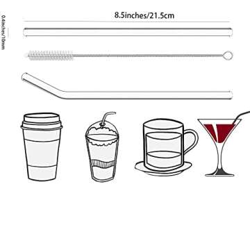 12PCS Reusable Clear Glass Straws shatter resistant Clear Glass Drinking Straw 6 Straight and 6 Bent with 4 Cleaning Brushes Environmentally Friendly Perfect for Smoothies Tea Juice 8.5''x10 MM