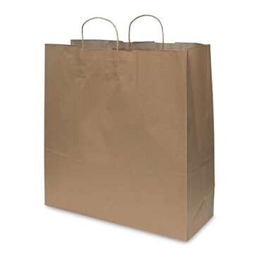 Prime Line Packaging Extra Large Brown Kraft Gift Bags for Retail, Small Business, Boutique, Party, Grocery & Bulk Shopping – 18x7x18.75 Inch, 50 Pack