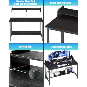 Modern WOODYNLUX Computer Desk with Shelves for Productivity