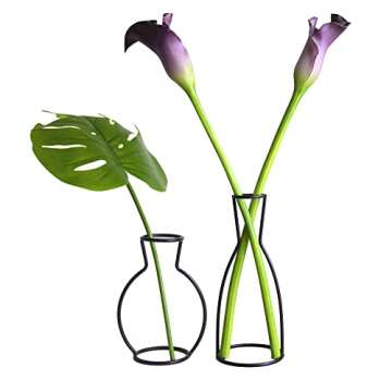 Wrenbury Outline Vase Black Set of 2 - Silhouette Vase Frame - Unique Minimalist Home Decor for Lilies or Pampas Grass - Modern Wire Vase Decor for Bedroom or Living Room - Style 1