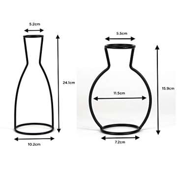 Wrenbury Outline Vase Black Set of 2 - Silhouette Vase Frame - Unique Minimalist Home Decor for Lilies or Pampas Grass - Modern Wire Vase Decor for Bedroom or Living Room - Style 1