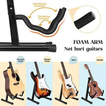 CAHAYA Guitar Stand Folding A frame Floor Universal Metal for Acoustic Classical Electric Bass Guitars Banjo Ukulele Portable CY0251