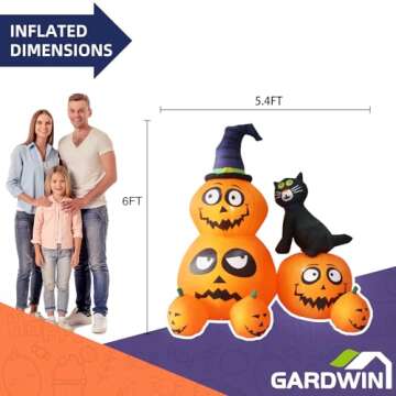 Gardwin 6FT Halloween Pumpkin with Cat Inflatable Outdoor Decorations, Inflatables Decorations Blow up Cat & Pumpkin Lanterns with Yard Inflatables Holiday Inflatables for Garden Lawn Decor