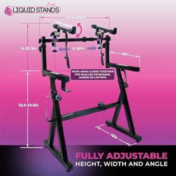 Liquid Stands Dual Piano Keyboard Stand with 2nd Tier - Z Style Adjustable and Portable 2 Tier Heavy Duty Music Stand for Synths and Electric Digital Keyboards - Fits 54 61 88 Key Pianos