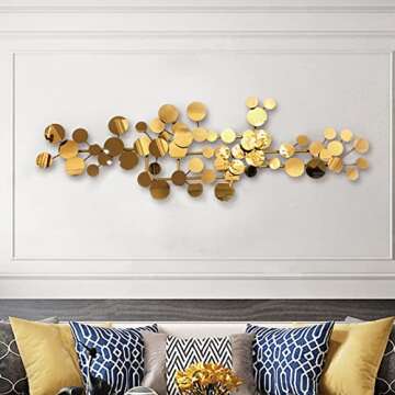 YUDACHU Metal Wall Art Gold Wall Decor for Living Room, Modern Geometric Wall Art Decor 59" × 19.6" Large Luxury 3D Wall Accents for Bedroom, Dining Room, Wall Decorations Wall Sculptures