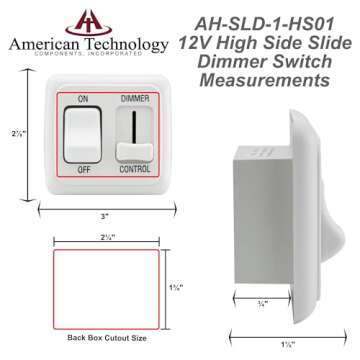 American Technology Components 12 Volt DC Dimmer Switch for LED, Halogen, Incandescent - RV, Auto, Truck, Marine, and Strip Lighting (Large Slider, White)