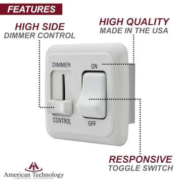 American Technology Components 12 Volt DC Dimmer Switch for LED, Halogen, Incandescent - RV, Auto, Truck, Marine, and Strip Lighting (Large Slider, White)