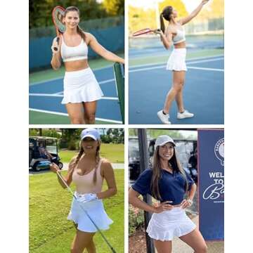 Ekouaer Tennis Golf Skirt Solid Running 2 Layer Pleated Skorts Casual Sports Apparel White