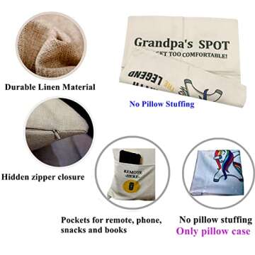 ZUYUROU 2-Pocket Grandpa’s Spot Throw Pillow Covers + Engraved Spoon