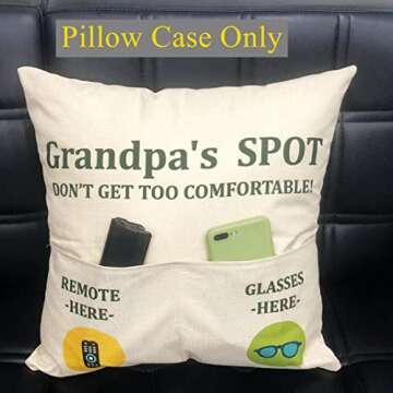 ZUYUROU 2-Pocket Grandpa’s Spot Throw Pillow Covers + Engraved Spoon