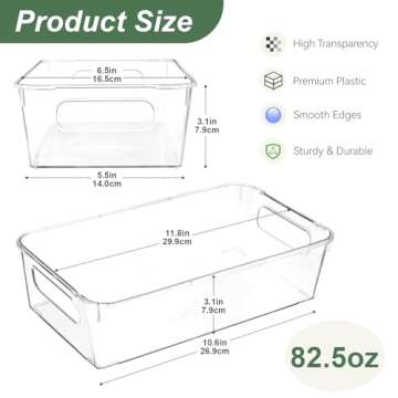 HOMER Set of 6 Refrigerator Organizer Bins, Pantry Organization and Storage Bins, Fridge Organizers with Cutout Handles, Clear Plastic Storage Bins for Pantry - BPA Free Kitchen Organizers