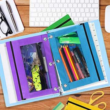 Pencil Pouch for 3 Ring Binder, 36 Pack Bulk Pencil Bags with Zipper, 6 Colored Pencil Case for Classroom School Office supplies, Large Sturdy and Durable Cloth Pencil Pocket for 3 Holder Binder