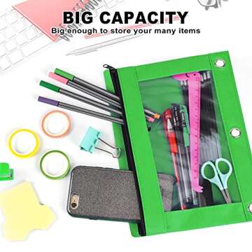 Pencil Pouch for 3 Ring Binder, 36 Pack Bulk Pencil Bags with Zipper, 6 Colored Pencil Case for Classroom School Office supplies, Large Sturdy and Durable Cloth Pencil Pocket for 3 Holder Binder