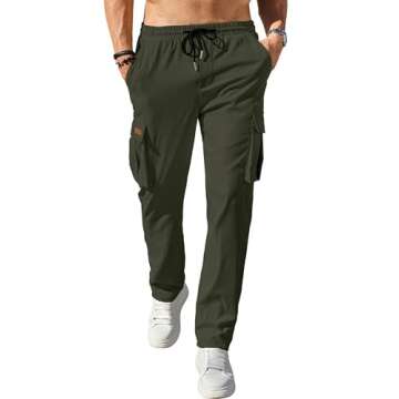 Comdecevis Men's Casual Cargo Pants Workout Joggers Stretch Sweatpants Hiking Drawstring Tactical Pants with Multi Pockets Army Green