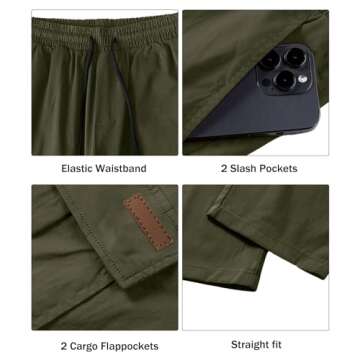 Comdecevis Men's Casual Cargo Pants Workout Joggers Stretch Sweatpants Hiking Drawstring Tactical Pants with Multi Pockets Army Green