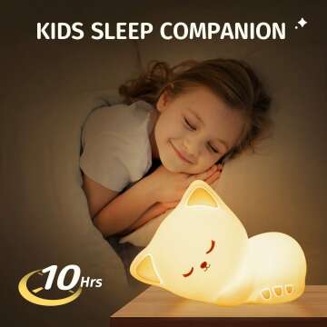 MUBAREK Kids Cat Night Light - 16 Colors & Rechargeable