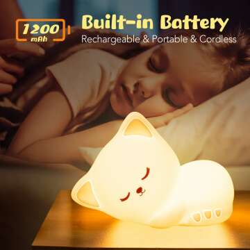 MUBAREK Kids Cat Night Light - 16 Colors & Rechargeable