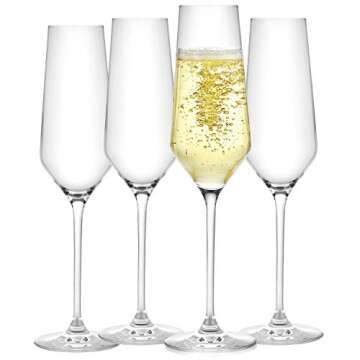 JoyJolt Champagne Glasses Layla Collection, Set of 4 – 6.7 oz Elegant Crystal Stemmed Champagne Flutes for Prosecco, Sparkling Wine, Mimosas, Cocktails, Weddings, Anniversaries, Parties