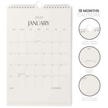 Karto Wall Calendar 2025 - Vertical 11x17 inch Runs Until June 2026 - Boost Your Productivity and Easy Planning with the Aesthetic Monthly Calendar - Beige