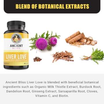 Ancient Bliss Liver Love - Liver Detox, Liver Cleanse Detox Repair, Liver Support, Liver Supplement, Milk Thistle Liver Detox, Everyday Liver Vitamins for Women and Men (60 Capsules)