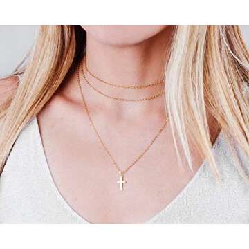 Tooliks - Gold Cross Necklace for Women, Minimalist Cross Pendant Necklaces, Length 16-18 Inches, Handmade Christian Jewelry, Religious Gift, Simple Necklace, Small Cross Necklace (Gold)