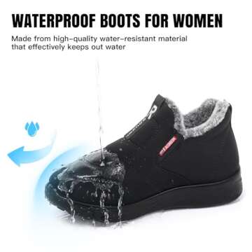 SHIBEVER Womens Winter Snow Boots: Womans Winter Warm Fur Lined Waterproof Booties Anti-Slip Slip on Wide Comfortable Walking Outdoor Flat Boot Size 9