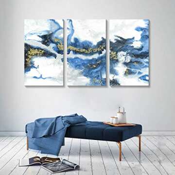 ARTISTIC PATH Ocean Abstract Art Picture Painting: Crashing Waves Gold Foil Artwork on Canvas Decor Set (Overall 60" W x 34" H,Multi-Sized)