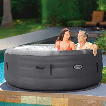 Intex Simple Spa 77 by 26 Inch 4 Person Outdoor Portable Inflatable Round Heated Hot Tub with 100 Bubble Jets, Carry Bag, and Cover, Gray