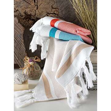 sea me at home Turkish Hand Towels for Bathroom, Kitchen Towels Decorative Set of 2, Luxury Turkish Cotton Dish Tea Towels 14 x 30 Inches for Bohemian, Rustic, and Farmhouse Decor (Beige)