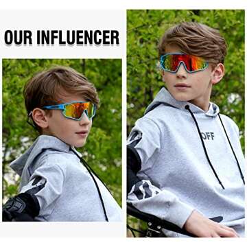 DUCO Kids Sunglasses Youth Baseball Sun Glasses Lightweight TR90 Frame UV400 Sports Cycling Shades for Boys Girls DK268