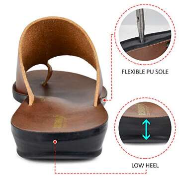 Aerosoft Split Toe Strap Man-Made Leather Ladies Cute Slides Outdoor Travel Dressy Flats Comfortable Walking Casual Summer Sandals for Women Fashion Footwear (Daffodil Soft Brown, Size 9)