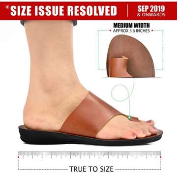 Aerosoft Split Toe Strap Man-Made Leather Ladies Cute Slides Outdoor Travel Dressy Flats Comfortable Walking Casual Summer Sandals for Women Fashion Footwear (Daffodil Soft Brown, Size 9)