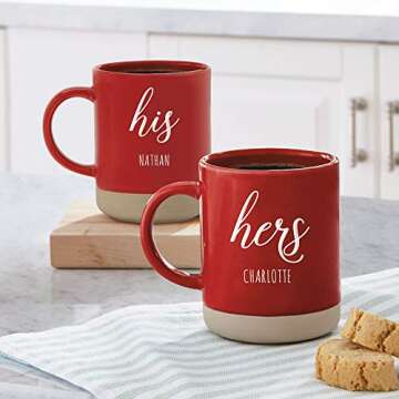 Let's Make Memories Personalized Stoneware Mug Set - For Valentine's Day - For Couples - For Wedding/Anniversary - Set of 2 - Red - His & Hers Design