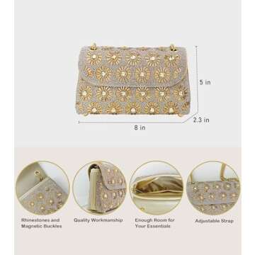 VESONNY Elegant Evening Purse - Evening Clutch Purse Clutch Handbags for Weddings, Parties & Special Occasions (Champagne)