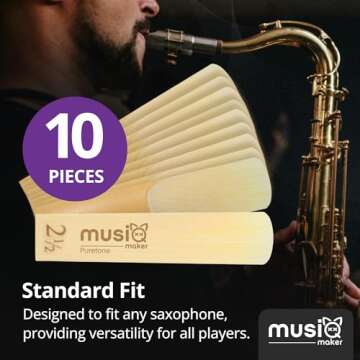 Premium Alto Saxophone Reeds 2.5 Strength,10 Individual Reeds with Box Packaging - Refined Reed Tip Design and Precision Cutting Process, For Beginners and Advanced Players by Musiq Makers