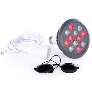 Red Light Therapy Device Red Near Infrared 660nm 850nm. 12 LEDs. High Irradiance for Skin Health, Pain Relief, Anti Aging, Muscle Recovery, Performance, Energy. Handheld, Power Cord Included. HG24.