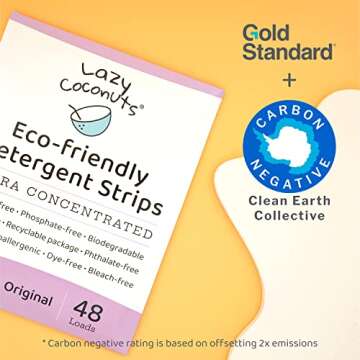 LAZY COCONUTS Eco Friendly, Plant Powered Laundry Detergent Strips - Fragrance Free, Unscented, Ultra Concentrated, Earth Friendly No Plastic - Lightweight and Perfect For Home, Dorms, Travel, Camping