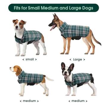 Kuoser Warm Reversible Dog Jacket Waterproof Winter Coat British Style Plaid Pet Clothes Cold Weather Coats Cozy Snow Vest for Small Medium Large Dogs Green XS