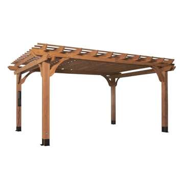 Backyard Discovery Beaumont 16' x 12' Traditional Cedar Wood Pergola Kit with Trellis Roof, All-Season Durability, High-Wind Rating, PowerPort, Shade for Outdoor Patio, Deck, Garden, and Entertaining